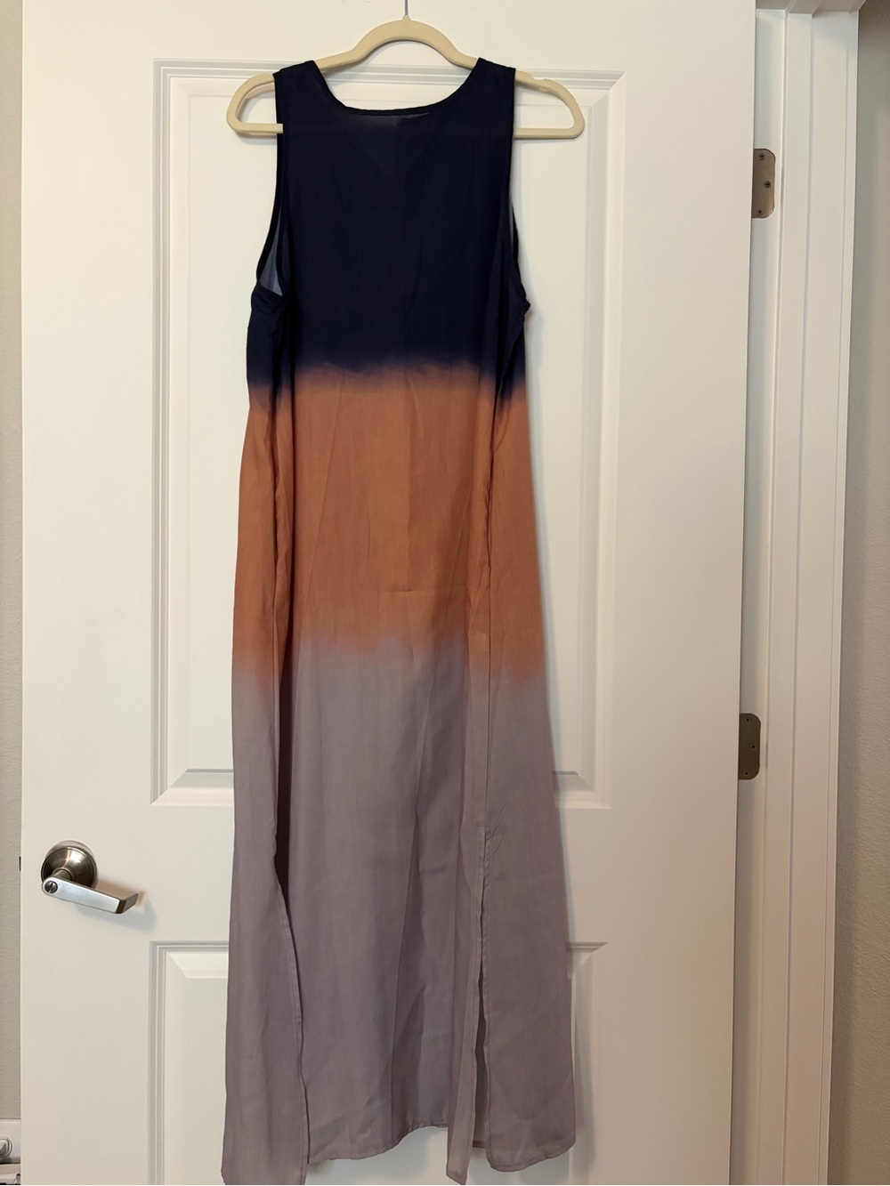 Sleeveless Ombre Maxi Dress in Navy, Rust & Taupe